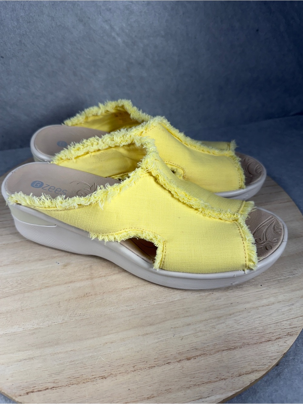 Bzees Yellow Frayed Canvas Wedge Slip-Ons